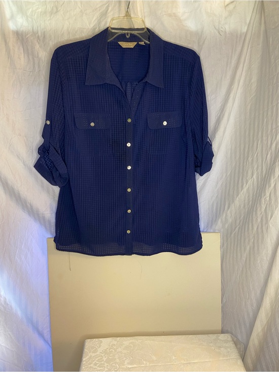 Coral Bay Tops - Coral Bay Royal Blue Checked Button-Up Blouse Size L